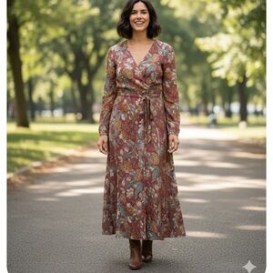 Nurture by Lamaze Burgundy Floral Long Sleeve Dress